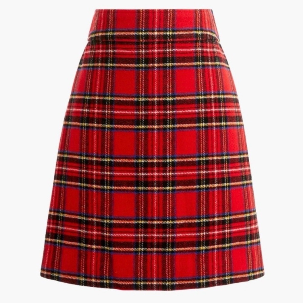 J. Crew Wool Blend A-Line Mini Skirt Red Tartan Plaid Size 4
